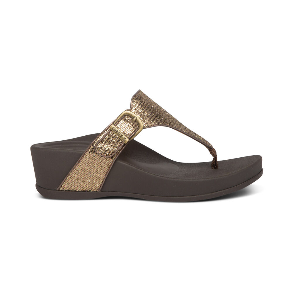 Aetrex Women's Kate WaterFriendly Summer With Arch Support Wedge Sandals - Bronze | USA PODPVDJ